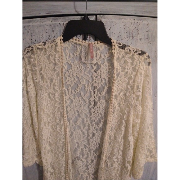 Mauve Anthropologie lace open flared  cardigan  Sm Boho Cottagecore Feminine Y2k - Picture 6 of 10